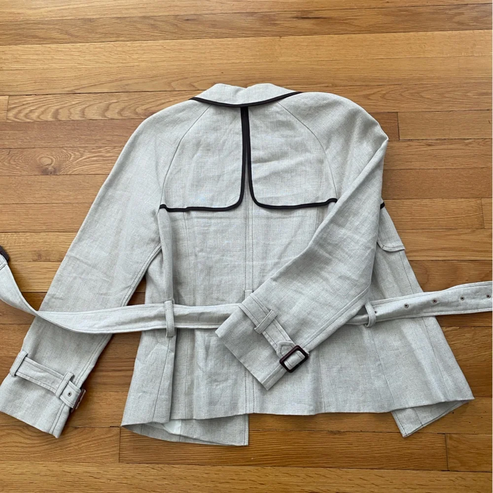 LOFT Ann Taylor LINEN Safari Blazer Size 8 Tan wBelt like new - Picture 7 of 13